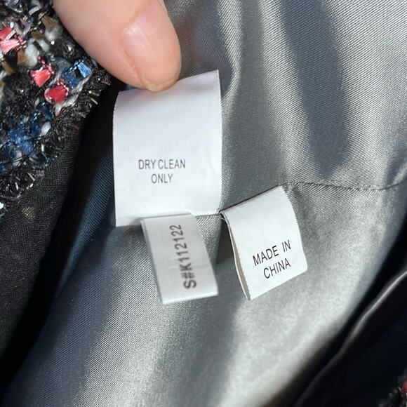 KAY UNGER metallic tweed & lace cocktail party dress size 8 black/silver holiday - Picture 6 of 6